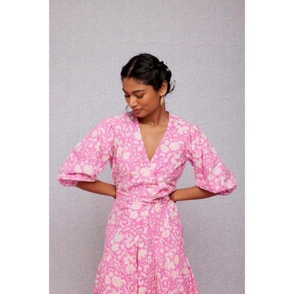 SZ Blockprints Haze Full Wrap Dress Eva Pink Size Small - Picture 2 of 12
